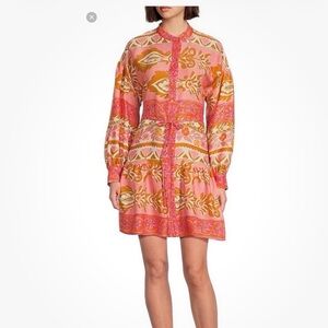 Alex Marie Pink & Gold Floral Print Long-Sleeve Mini Dress
